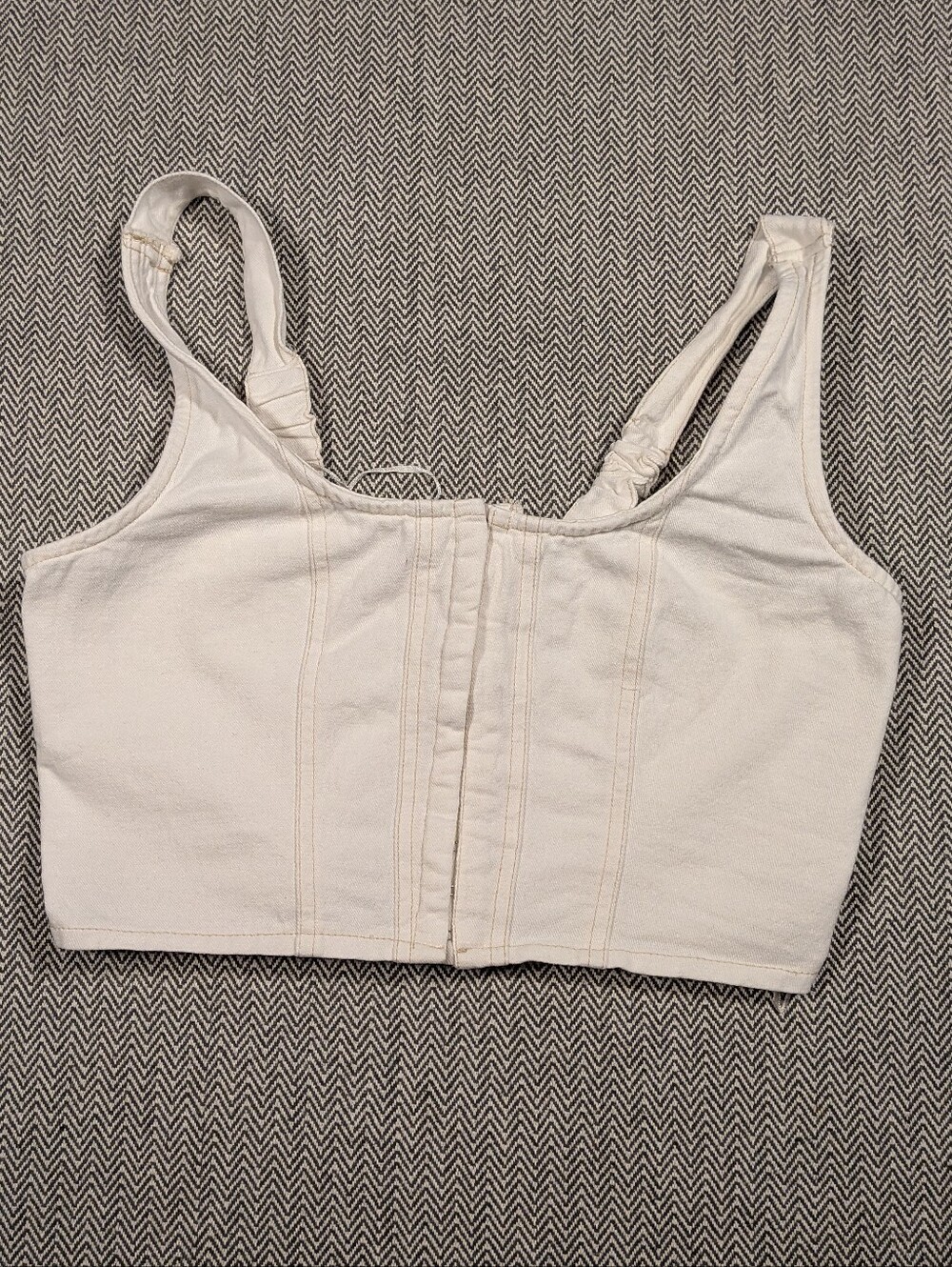 Women's Cropped White Denim Corset Top Size L Western Country Chic Festival